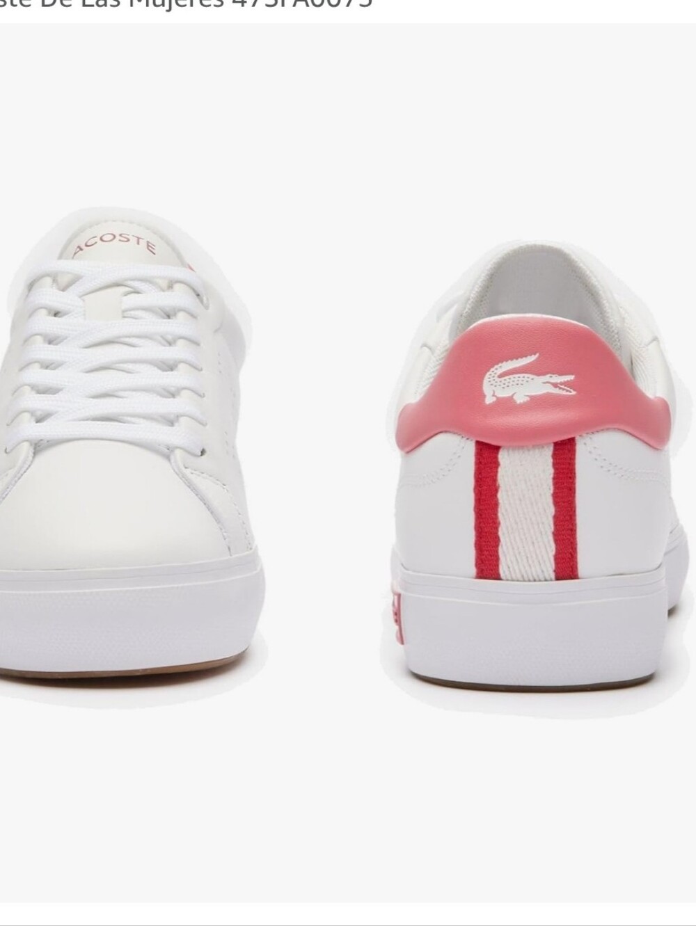 Lacoste Kids White Leather Sneakers with Pink Heel Very Cute Style
